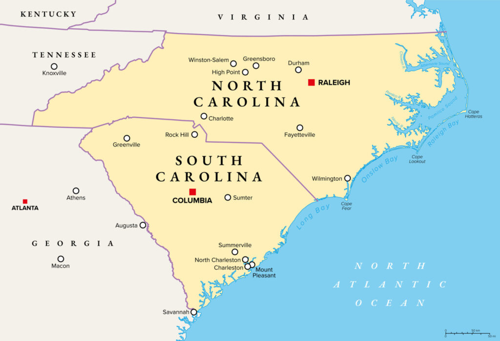 Karte: Charlotte, North Carolina – Lage im Südosten der USA
