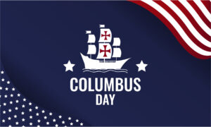 Grafik zum Columbus Day mit Segelschiff und US-Flaggenmotiven