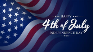 Grafik zum Independence Day mit US-Flagge und Schriftzug zum 4. Juli